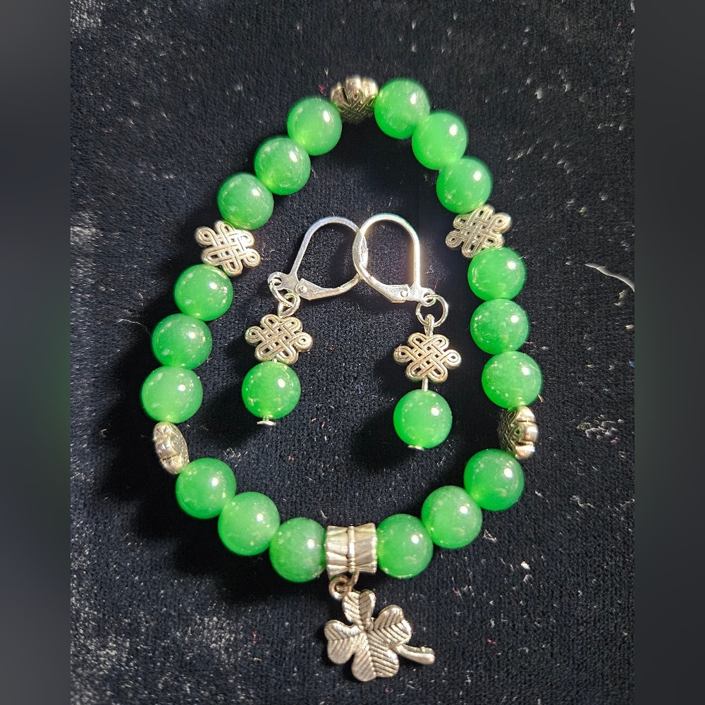 Green Beaded Bracelet and Earring Set